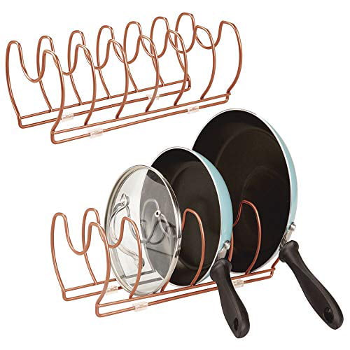 mDesign Metal Wire Pot/Pan Organizer Rack for Kitchen Cabinet Frying or Sauce Pans 6 Slots for Vertical or Horizontal Storage of Skillets Baking Stones Satin MetroDecor Lids Shelves 2 Pack 